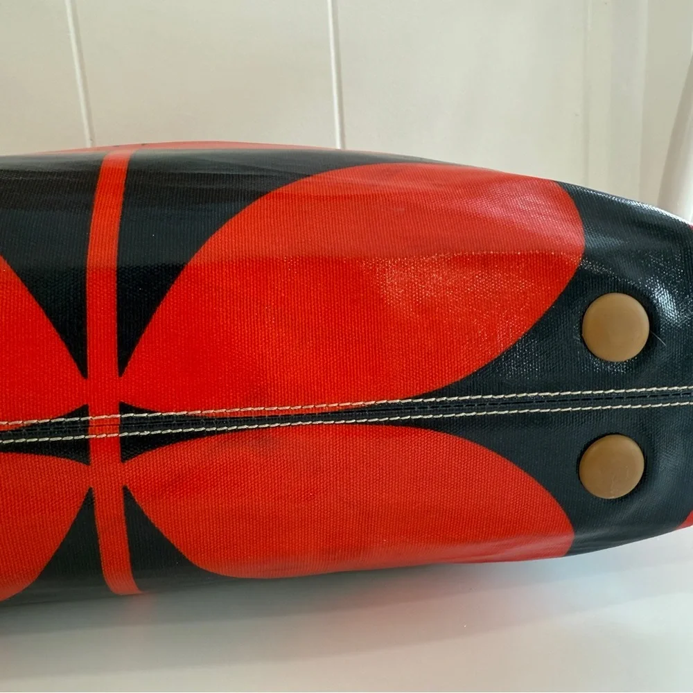 Vintage Orla Kiely Red Navy Blue Solid Stem Shoulder Bag Tote Floral Handbag - Picture 8 of 16